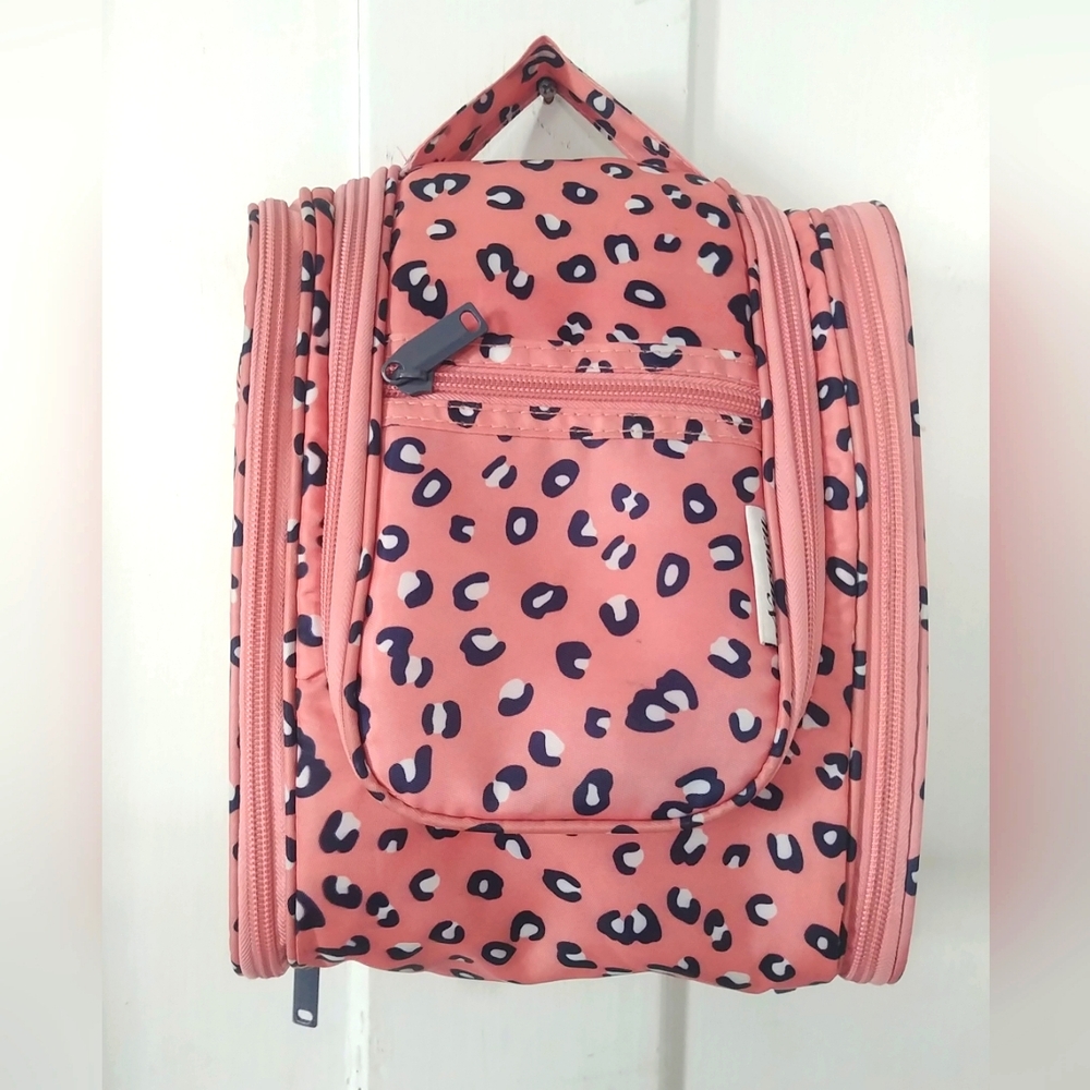 Narwey Pink Leopard Print Hanging Travel Shower Toiletry Make Up Storage Bag